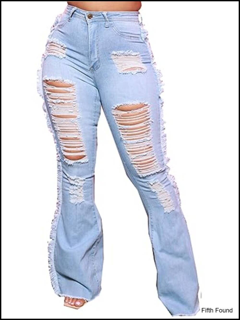 High Waisted Bell Bottom Flare Jeans Ripped Denim Stretch Tummy Control